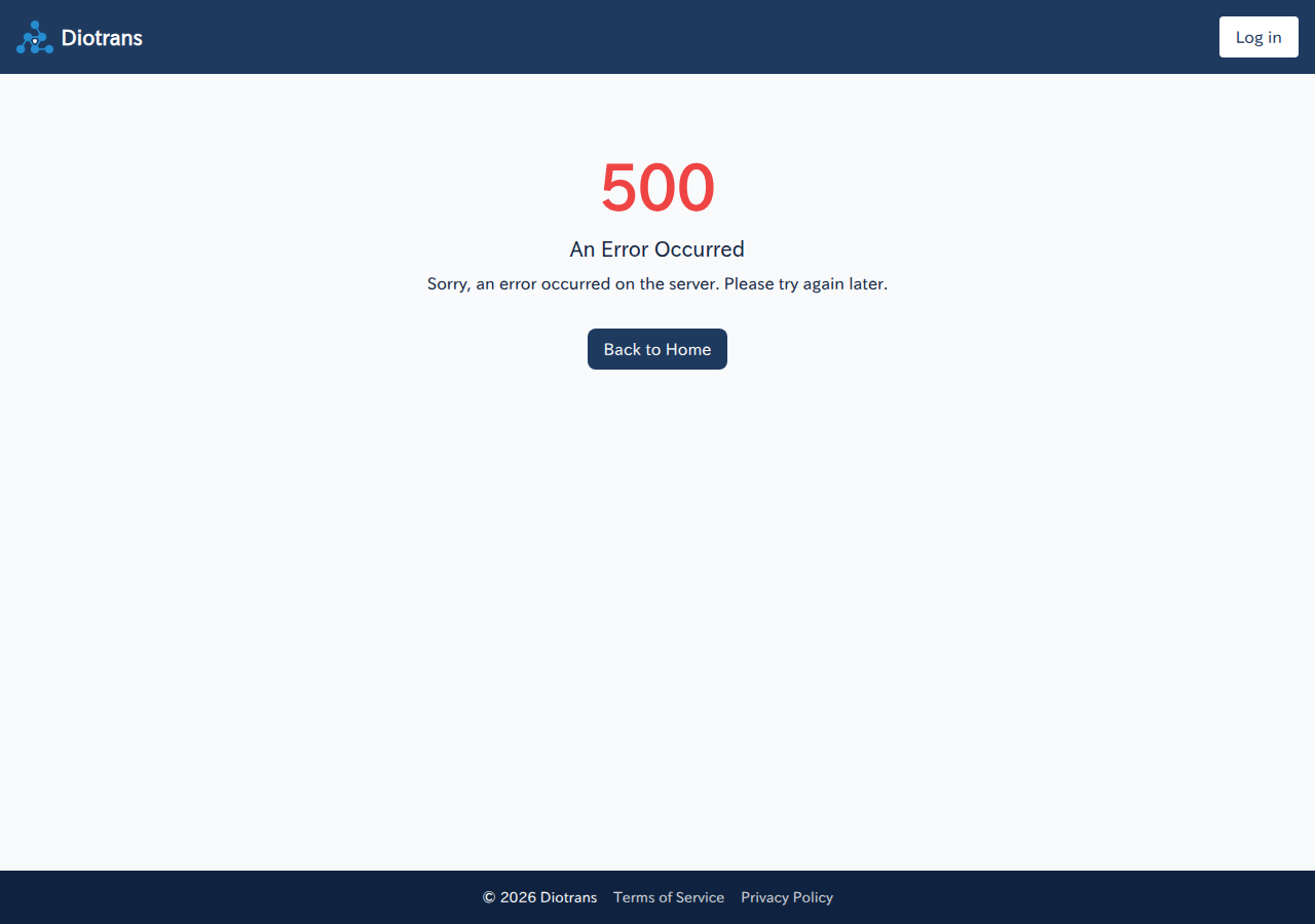 Internal server error screen