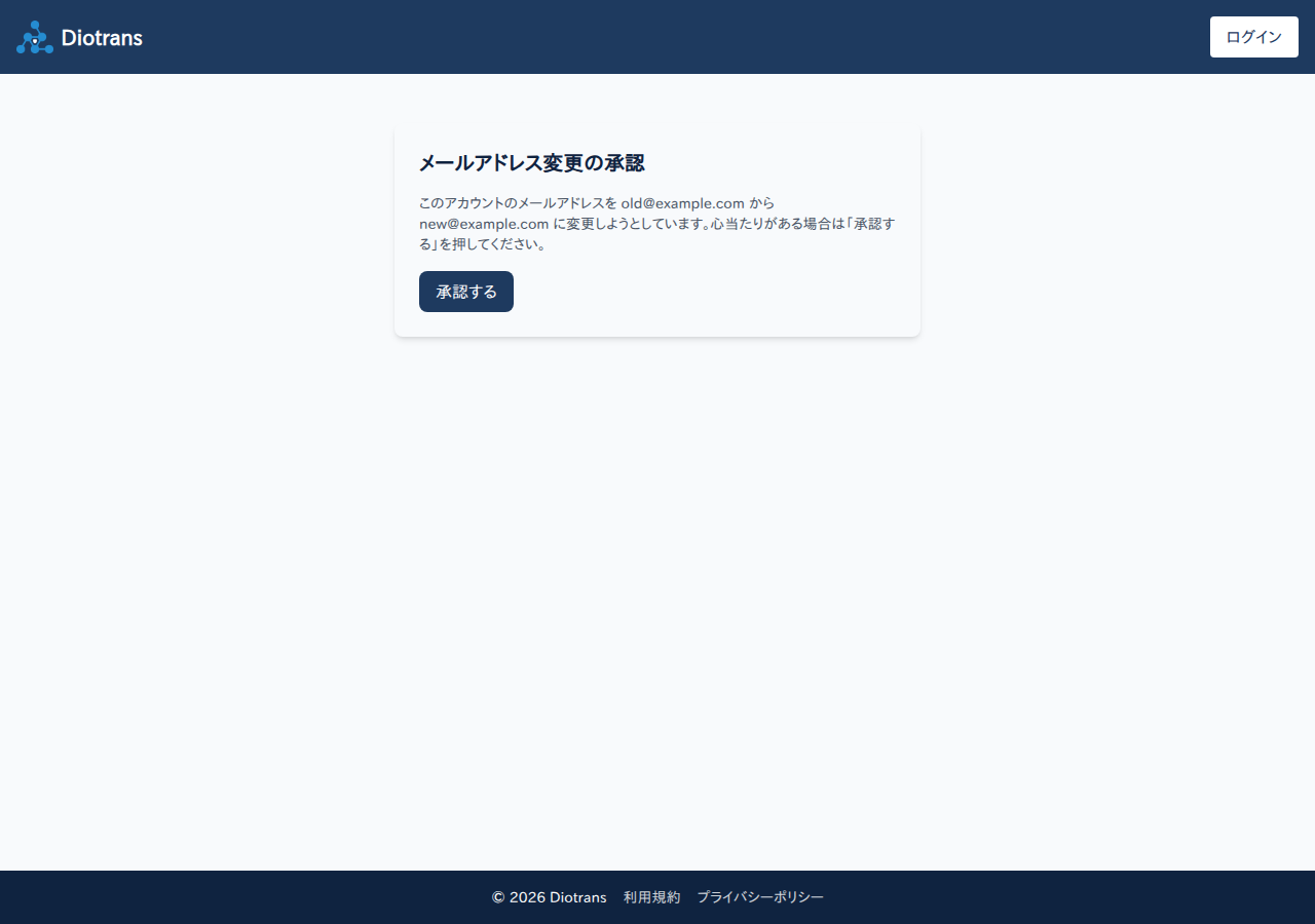メールアドレス変更の承認画面